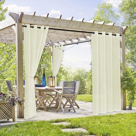 RYB HOME Sheer Curtains Outdoor - Linen Look Translucent Drapes Waterproof, Light Filtering Quick Dry Sheers for Exterior Patio Porch Wedding, 54" Wide by 96" Long, 2 Panels, Light Beige