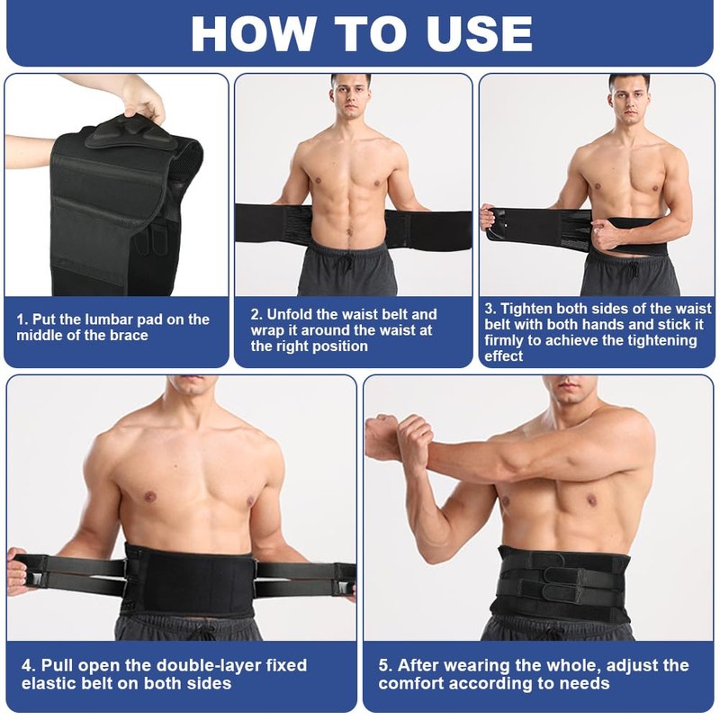 AOGOE Back Support Belt with 5 Metal Supports, Back Brace
