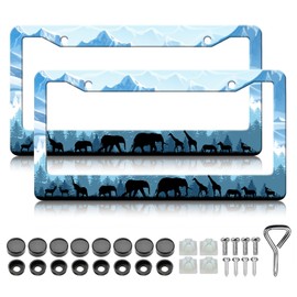 Animals License Plate Frame - 2PCS Cute Animal Forest Mountain Aluminum Metal License Plate Holder Covers, Rust-Proof Waterproof Car Decorative Tag Frames for Standard Us 12x6 Inch