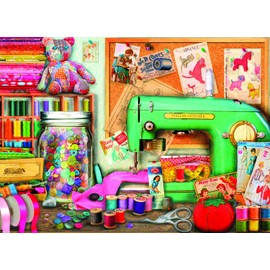 Bits and Pieces - 500 Piece Jigsaw Puzzle for Adults 18" X 24" - The Sewing Desk - Crafts Yarn Bear Patches Art Home 500 pc Jigsaw by Artist Aimee Stewart