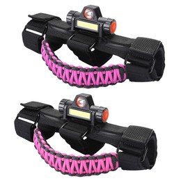cartaoo Upgrade Roll Bar Grab Handles with Dome Light for Jeep Wrangler Accessories, Premium Paracord Grips Fit 2.0-4.0 Inch Rods CJ YJ TJ JK JL & Gladiator JT 1945-2023 (Pink 2pcs)