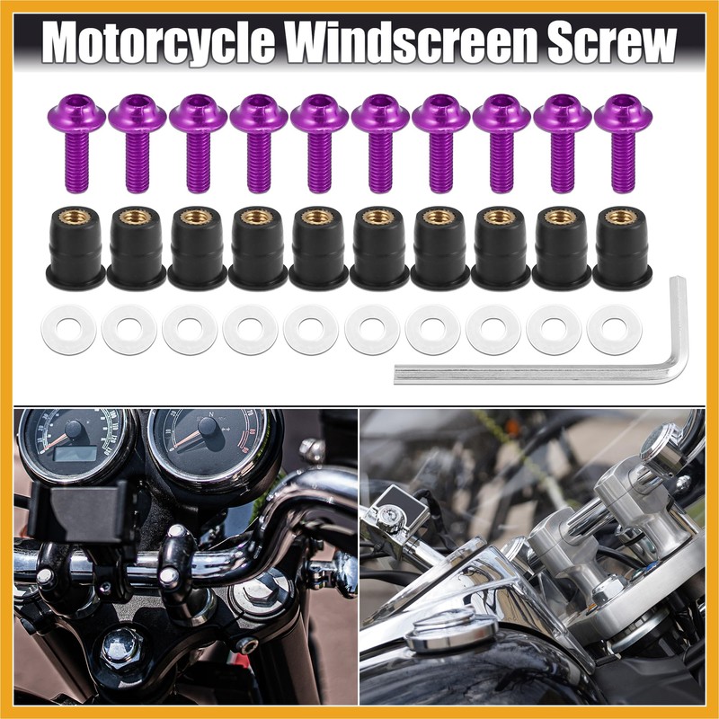 Partuto 10pcs M5 Motorcycle Windscreen Screw Fairing Windscreen Bolt Purple