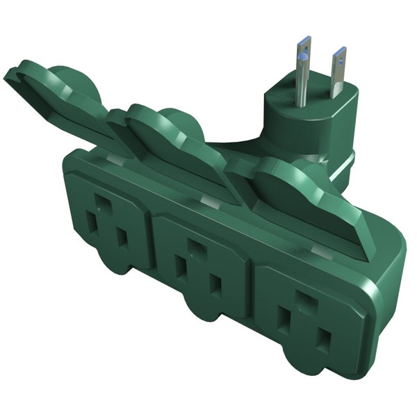 Westinghouse 28114-7 Outdoor Heavy Duty Grounded 3-Outlet Adapter, Green, 3-Pack
