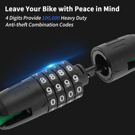 BULLSPANN 1 m Universal Security Bicycle Lock, Rustproof Bicycle Chain Lock with 4-Digit Combination Code for Road Bike, Mountain Bike, E-Bike, Green