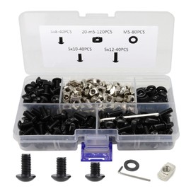 FORRCKY 320Pcs 2020 Aluminum Extrusion Profile M5 T Slot Nuts and Bolts Screws with Drop in T Nut M5x8 10 12mm for 8020 2040 20 Series Extruded Hardware T V Slot Black Extrusion Accessories