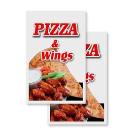 Pizza & Wings (2-Pack) 24" x 36" Vinyl Decals | Sign Insert Peel & Stick Decals Stickers Window Signs