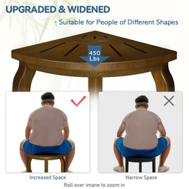 KingPavonini Bamboo Corner Shower Stool for Shaving Legs Foot Rest, Waterproof Bath Bench Seat with Storage Shelf for Bathroom Inside Shower, Hold Up to 450Lbs