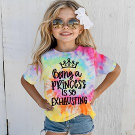 AG AGUU Princess Shirts for Toddler Baby Girl Being A Princess is So Exhausting T Shirt Funny Crown Tie-dye Tees Summer Tops(Yellow,4-5T)