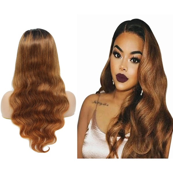 Lace Front Wig Brown Wig Real Hair Blonde Ombre Swiss Lace Closure Wig Pre Plucked Dark Blonde 1b/30 Hair Two Tone Wig Brazilian Body Wave Wig 4x4 Free Part Lace Wig Glueless Wig 16 Inches