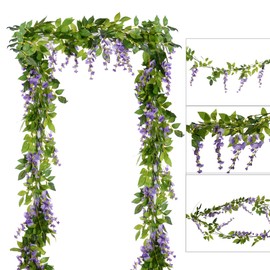 4Pcs 6.6Ft/Piece Artificial Flowers Silk Wisteria Garland-DearHouse Artificial Wisteria Vine Rattan Silk Hanging Flower for Home Garden Outdoor Ceremony Wedding Arch Floral Decor(Light Purple)