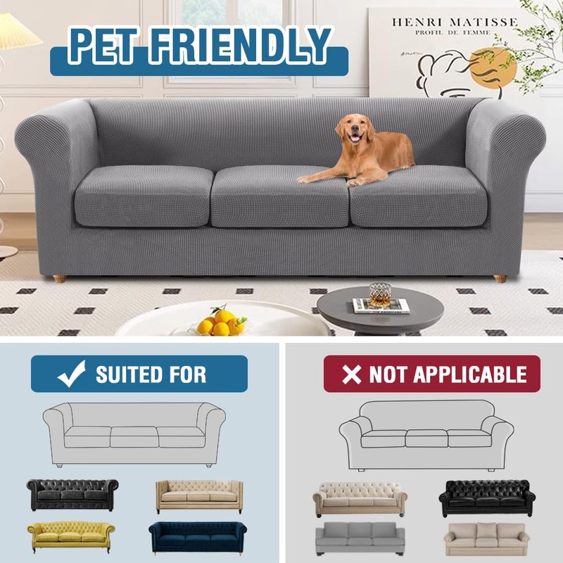 H.VERSAILTEX 4 Piece Stretch Chesterfield Couch Covers for 3 Cushion