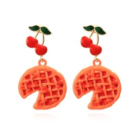 Pizza Earrings for Women, Cute Fruit Cherry Earrings for Girls, Cute Food Pizza Dangle Earrings, Hypoallergenic, Green Leaf Cherry Drop Earrings, 3D Pizza Stud Earrings, Pizza Cherry Jewellery, Zinc