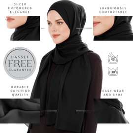 Ayisah Selda - Hijab for Women, Chiffon Hijab Scarf - Black Hijab – Soft Hijabs Scarves - Fashion Muslim Scarf Hijab for Women – Muslim Accessories Long Hijab Shawl Muslim Head Scarf, 71" L x 27.5" W