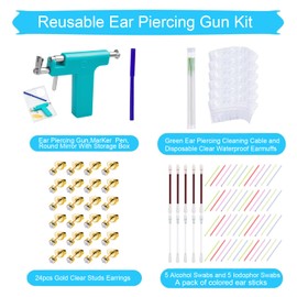 Ear Piercing Gun Kit,Reusable Professional Multi Purpose Ear Piercing Kit Nose Piercing Tools Set with 204 Pcs Gold Stainless Steel Stud Earrings and Earrings Backs for Salon and Home Piercing