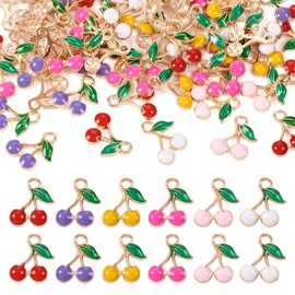PandaHall 60pcs Cherry Enamel Charms Pendants Fruit Dangle Charms Beads Link Connector Charms for DIY Crafts Necklace Bracelet Earring Jewelry Making