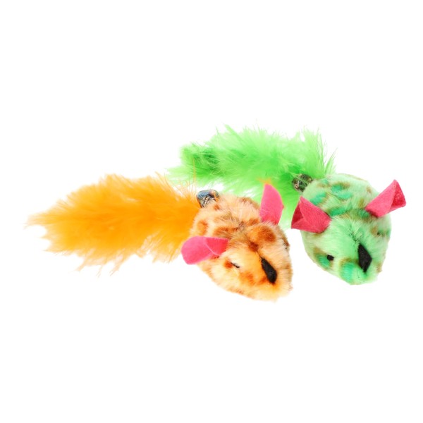 DINGO Cat Toy Set: 2 x Knitwear Mice with Attached