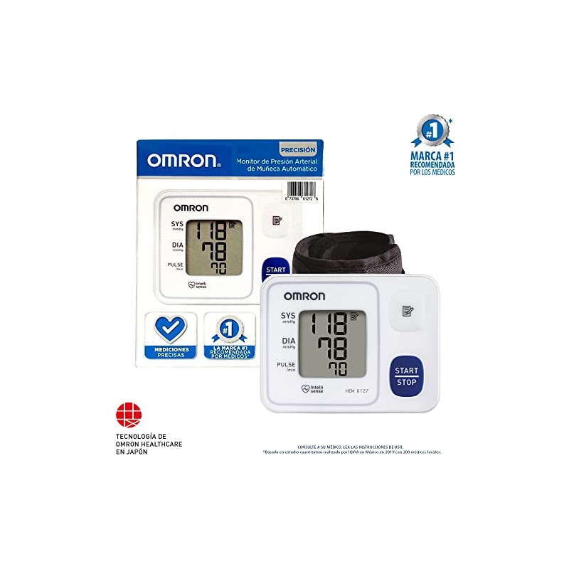 OMRON Baumanómetro automático de muñeca HEM-6127 compatible con OMRON connect