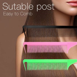 3 Pcs Rat Tail Comb Parting Comb for Braids Barber Styling Combs Carbon Fiber Teasing Combs Stainless Steel Pintail Comb for Women Men Fine Teeth Salon Hairdressing Hair Care Tools (Black+Pink+Green)