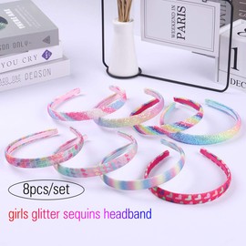 WANYU Diademas de Arcoíris, 8 Uds., Dulce Diadema para Niños, Diademas para Niñas, Diadema con Estampado de Lentejuelas, Corazón, Sirena, Pieza para El Cabello para Niños 8 Unidades (Paquete de 1) Dia