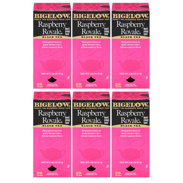 Bigelow Raspberry Royale Tea Bags 28-Count Boxes (Pack of 6) Black Tea Bags All Natural Gluten Free Rich in Antioxidants