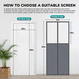 Magnetic Thermal Insulated Door Curtain, Visible Door Cover for Heat Insulation, Magnetic Closure Thick Door Blanket for Doorway to Keep Warm in Winter Cool in Summer (Gray, Fits Door Size 32" x 80")