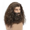 LAXSHZ Mens Long Brown Curly Hair Wig with Beard for