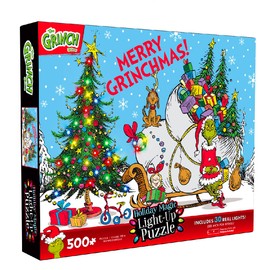 Buffalo Games - The Grinch - Dr. Seuss - Merry Grinchmas - Holiday Magic - Light Up Puzzle - 500 Piece Jigsaw Puzzle