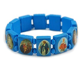 Stretch Blue Wooden Saints Bracelet/Jesus Bracelet/All Saints Bracelet - Up to 20cm Length
