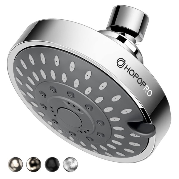 HOPOPRO 5 Modes High Pressure Shower Head 4.1 Inch High Flow Fixed Showerheads Bathroom Showerhead for Luxury Shower Experience Tool-less 1-Min Installation