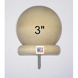 (1) - Ball Finial 3 in - Round Large Birch Wood Ball Finial with 3/16 in Wood Screw - - Wood Cap Baluster Newel Post Railing/See Description for Details and Measurements, Unfinished