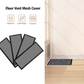etoper Floor Vent Covers Magnetic PVC Vent Mesh Cover, 4Pack 5.5 x 12 Inch Black Air Vent Screen Cover Rectangle Floor Vent Cover for Ceiling Wall