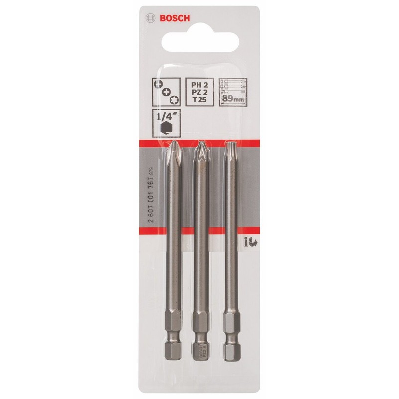 Bosch 2607001767 3-Piece Screwdriver bit Set, Extra Hard PH2 PZ2