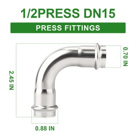 TAISHER 10PCS 304 Stainless Steel Press Fittings,1/2" Press Slip 90 Degree Elbow,No Pipe Tube Stop 90 Degree Elbows,Propress Pressure Fitting,Residential,Commercial Plumbing