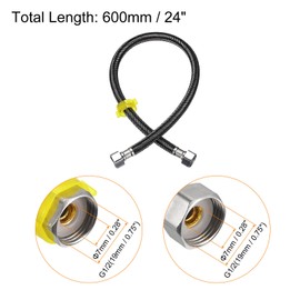 uxcell Faucet Supply Line Connector, G1/2 Female x G1/2 Female 24 Inch Long Braided 304 Stainless Steel Water Supply Hose, Black