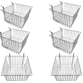 DBM IMPORTS 6Pc 12"x 12"x 8" Deep Basket Display Rack Chrome Metal Wire Slatwall Gridwall Pegboard
