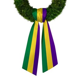 Mardi Gras Wreath Sash for Front Door, Fat Tuesday Wreath Sash Purple Green Golden Stripes Wreath Accessories Carnival Holiday Sash for Wreath Mardi Gras Decorations