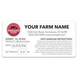 Custom Poultry Labels for Exemption P.L. 90-492 - Custom Farm Stickers for Chicken - Made in USA (20-2500 Labels)