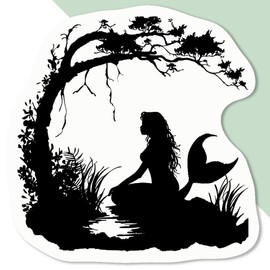 4 x Small 50mm 'Mermaid Silhouette with Tree' Permanent Sticker Decals for Cars/Windows/Bins/Walls etc (DW00117344)