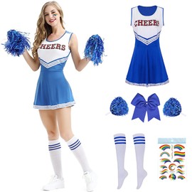 Cheerleader Costume Women for Adults, Cheerleading Outfit, Cheerleading Outfit, High School Musical Cheerleader Costume, Cheerleader Pompoms for Fancy Dress, Carnival, Party, Cosplay, Fancy Dress,