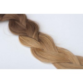 Tressmatch® 16”-18" Remy Clip in Human Hair Extensions Thick to Ends Ombre/dip Dye Full Head Set Medium/Chestut Brown/Caramel Honey Blonde 9 Pieces [4.6oz/130grams]