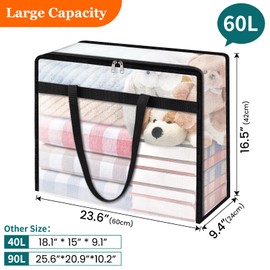 TasticTotes 8 Pack Clear Storage Bags for Comforter, Clothes & Bedding, Plastic Blanket Storage with Zipper and Handle, Moving Bags, Closet Organizer and Under-Bed Storage (60L)