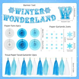 White and Blue Glitter Winter Wonderland Decorations Snowflake Garland Banner Winter Wonderland Snowflake Decorations for Happy Holidays Christmas Wedding Winter Wonderland Party Decorations