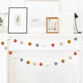 24 Ball Pumpkin Latte Felt Ball Garlands, 1 Pieces 70.9 Inches Fall Felt Ball Pom Pom Garland for Thanksgiving Autumn Party Indoor Outdoor Home Hanging Decorations (Orange 1)