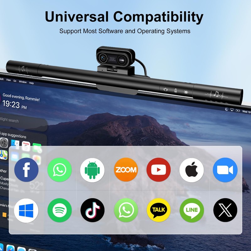4K Webcam for PC with Microphone&Light,4-in-1 Web Cam with Speaker,Dual