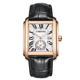 Men's Square Wristwatch, Leather Strap, Waterproof, Rome, Analog, Antique, Simple, Fashionable, Popular, Square Watch, Men's Accessories, Father's Day, Valentine's Day, Christmas Gift, rose gold-b