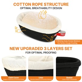 NeoRov Banneton Bread Proofing Basket Set - 2X Oval Round Sourdough Proofing Baskets - Sourdough Proofing Bowls Bread Baking Supplies With Liner & Cloth Cover - Cotton Rope Banneton Basket for Baking