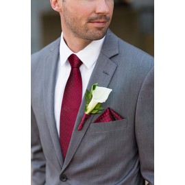 DiBanGu Red Plaid Tie Woven Classic Formal Men's Necktie & Pocket Square Cufflinks Tie Clip Set Wedding