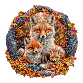 SECOGM Wooden Puzzles for Adults - Parent-Child Fox Wooden Jigsaw Puzzles 200pcs - Unique Shape Wood Adult Puzzles - Irregular Wood Puzzles Creative Gift for Adults and Kids Family Game