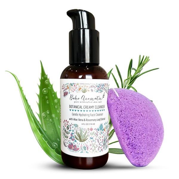 Boho Aromatic Botanical Cream Face Cleanser and Konjac Sponge, Gentle