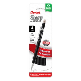 Pentel Sharp Mechanical Pencil, (0.5mm), Fine Line, Black Barrel, Pack of 4 (P205PF4A)